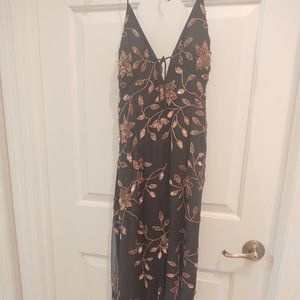 Cache Beaded Party Dress in Size M Black with copper beading - Halter Dress